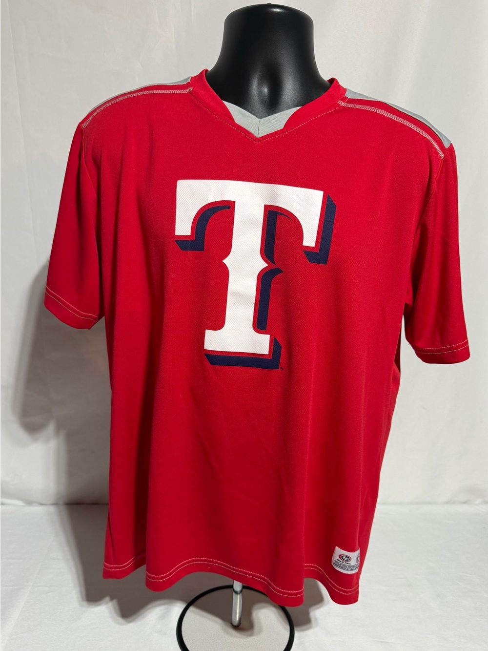"Texas Rangers True Fan MLB Shirt Men's L Red Grey V-Neck Logo Tee